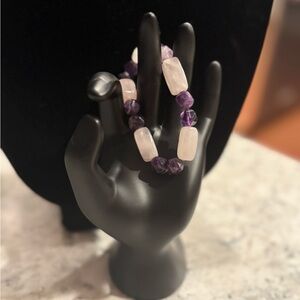 Genuine Amethyst and Rose Quartz Beaded Bracelet